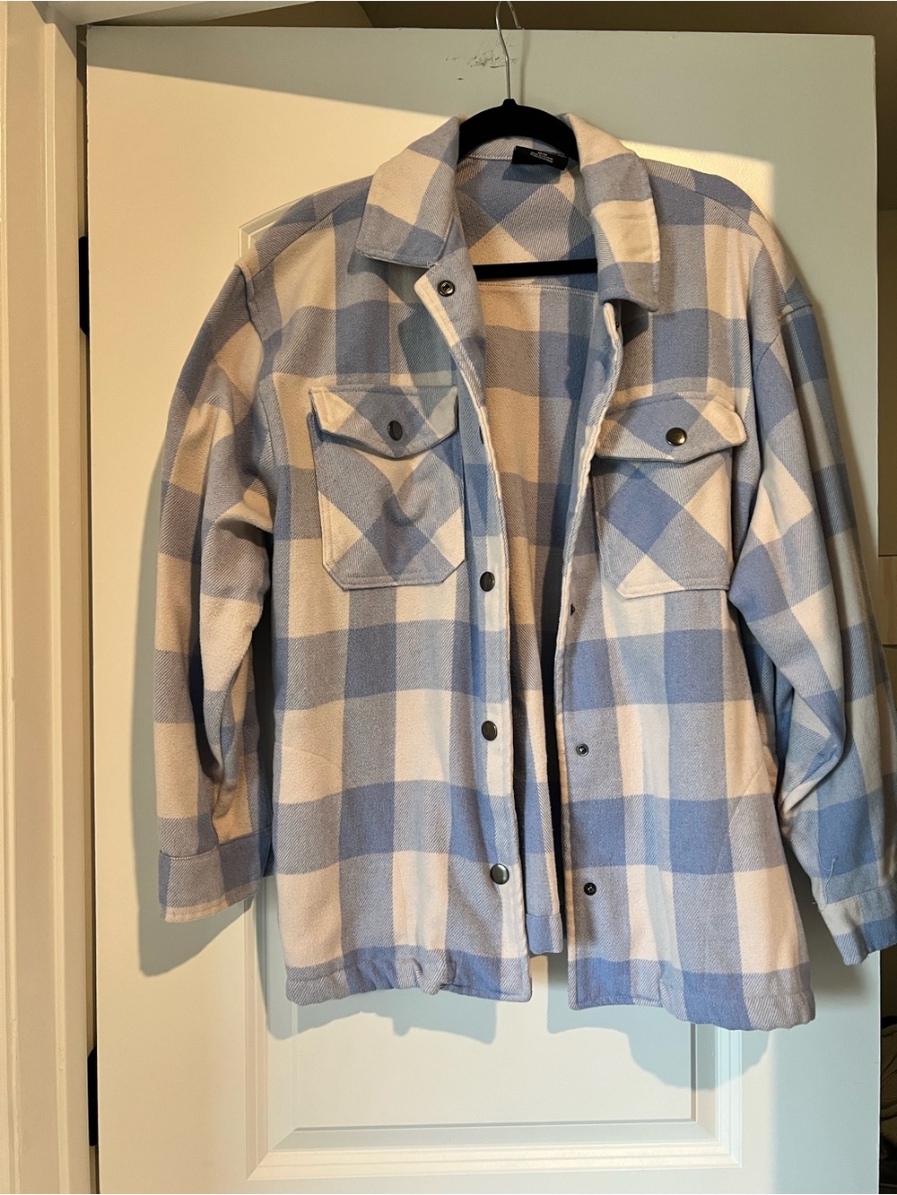 Women’s Checked Shacket Jacket - Light Blue & Cream